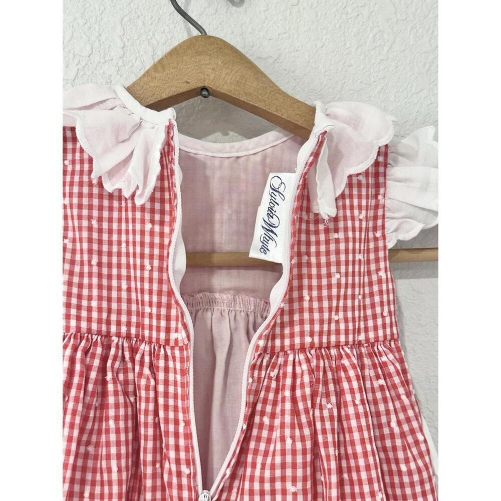 Vintage Sylvia White Toddler Girls Dress Red and White Gingham Zipper Ruffles 2T - Picture 8 of 15